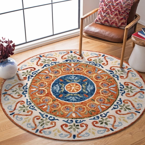 Ox Bay Talia 4' Round Orange/Cream Floral Wool Indoor Area Rug