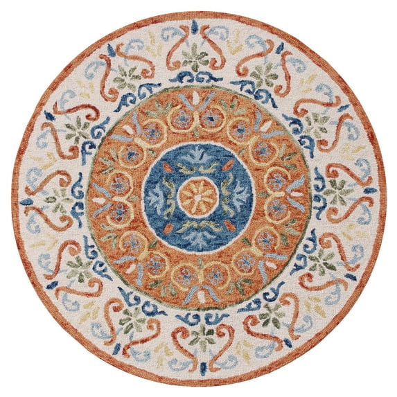 Ox Bay Talia 6' Round Orange/Cream Floral Wool Indoor Area Rug