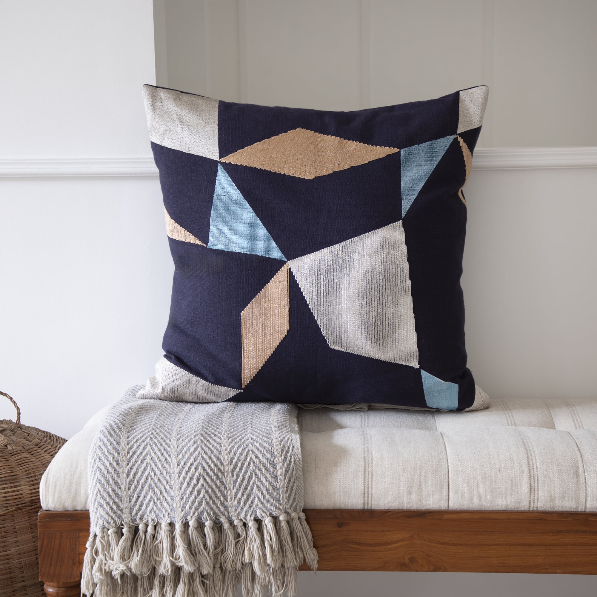 Ox Bay Stacy Garcia 20" x 20" Black/Beige Embroidered Geometric Adult Decorative Throw Pillow Cover