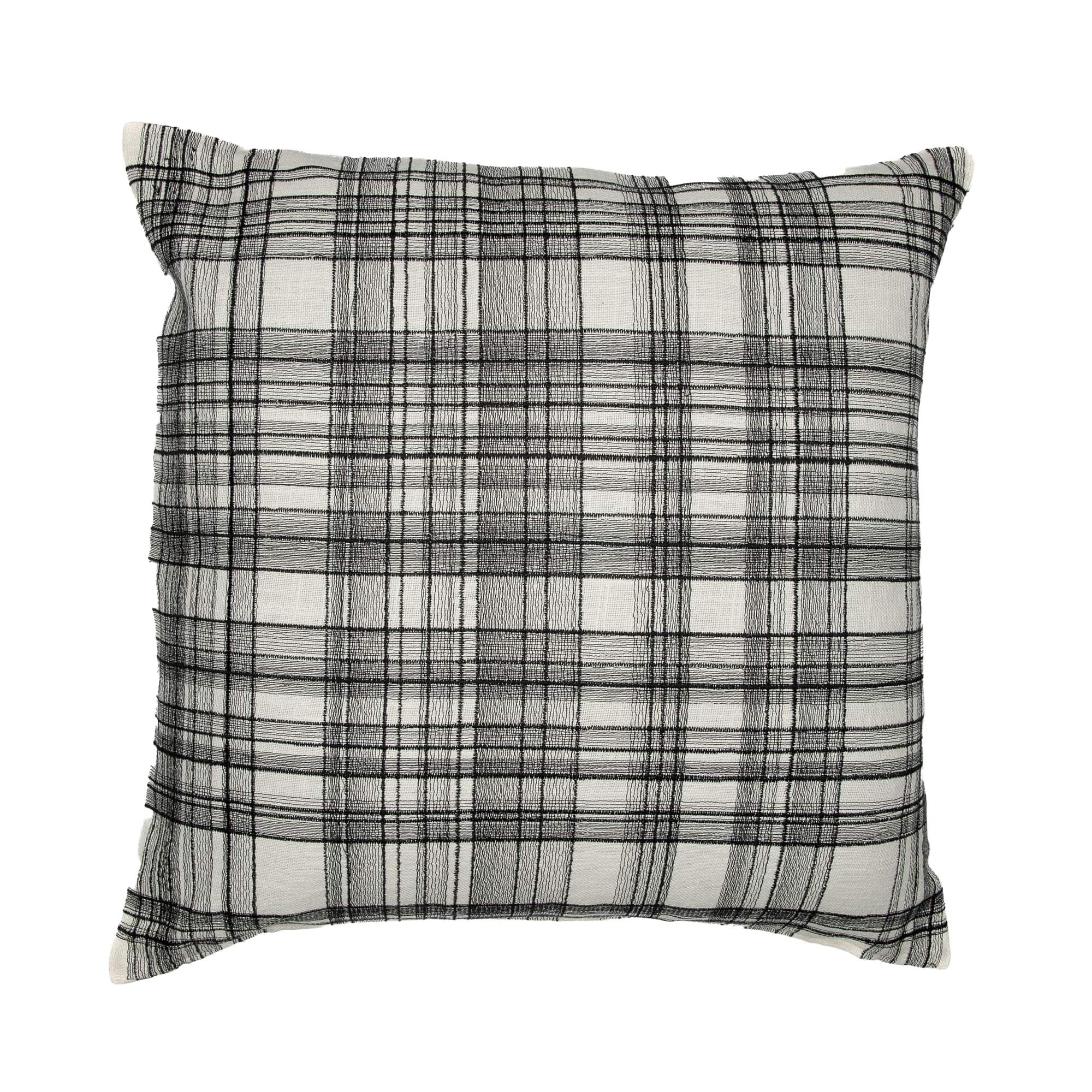 Ox Bay Stacy Garcia 20" x 20" White/Black Embroidered Plaid Adult Decorative Throw Pillow