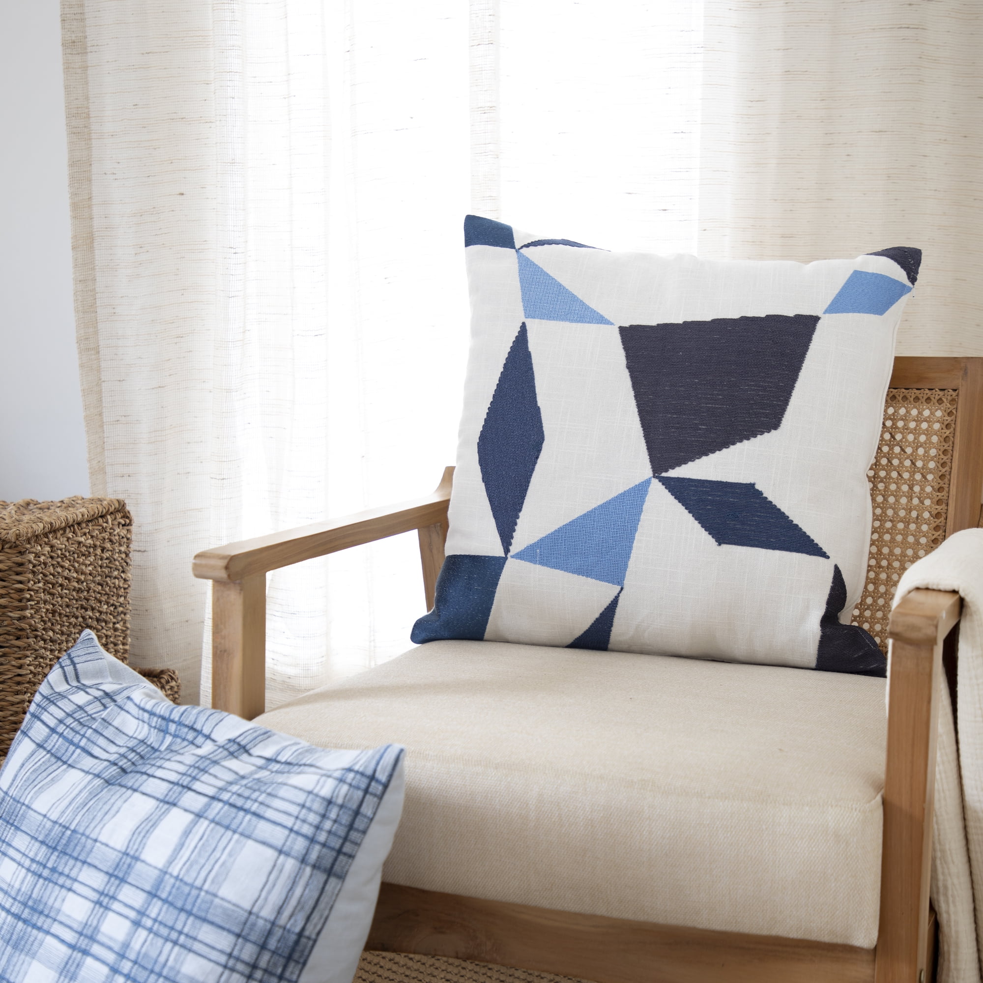 Ox Bay Stacy Garcia 24" x 24" Ivory/Blue Embroidered Geometric Adult Decorative Throw Pillow Cover