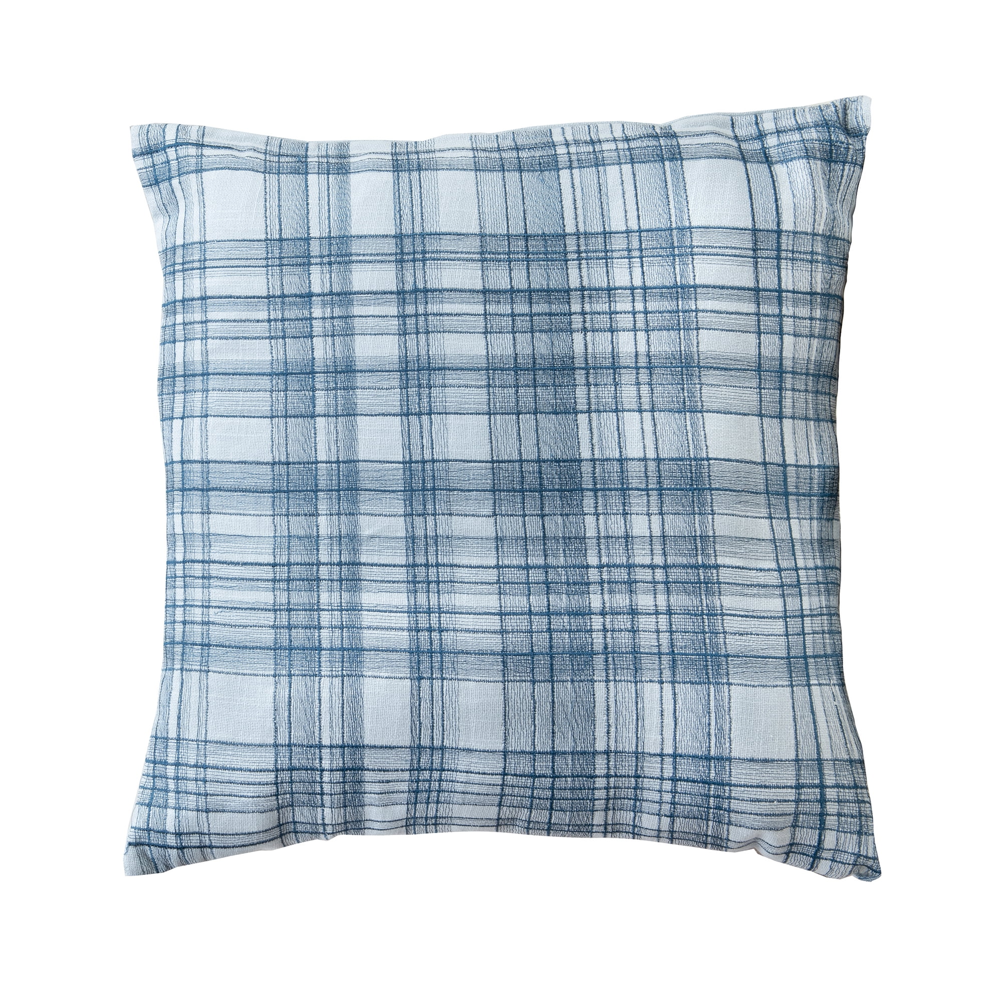 Ox Bay Stacy Garcia 24" x 24" White/Blue Embroidered Plaid Adult Decorative Throw Pillow