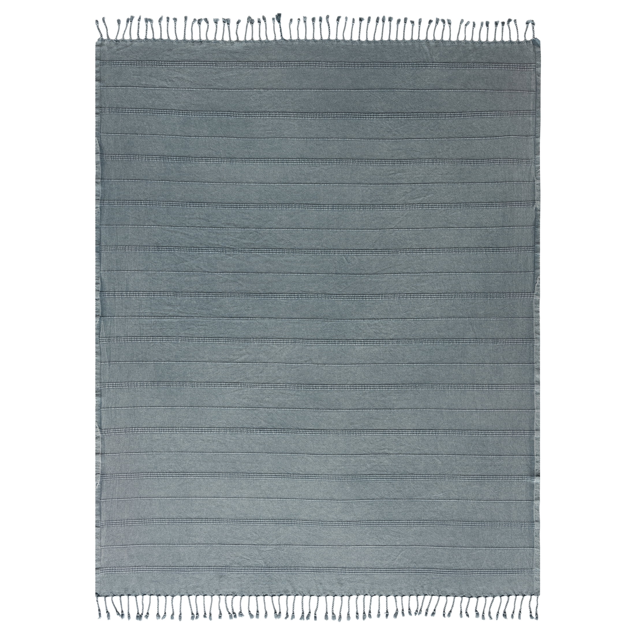 Ox Bay Sarra Bluish Gray Striped Fringed Ultra-Soft Turkish Cotton Reversible Throw Blanket, 50" x 60"