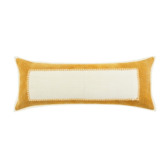 Ox Bay Stella 16" x 24" Yellow/Cream Bordered Cotton Adult Decorative Lumbar Throw Pillow