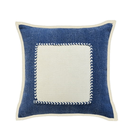 Ox Bay Stella 20" x 20" Blue/Cream Bordered Cotton Adult Decorative Throw Pillow