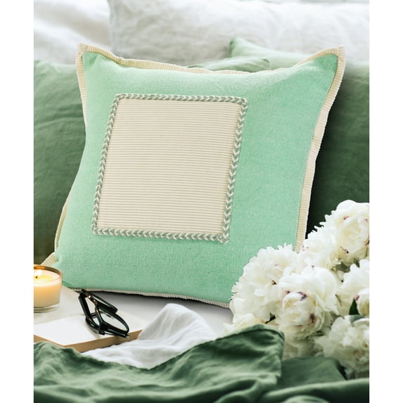 Laddha Home Designs Handwoven Geometric Throw Pillow Cover - 20" - Green and White