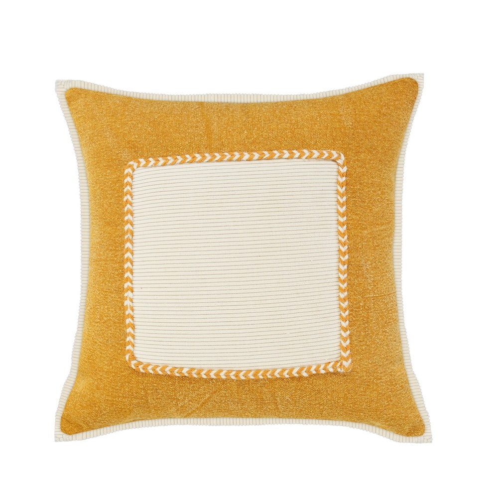 Harlow Hill Handwoven Geometric Flanged Bordered Cotton Throw Pillow Cover - 20" - Yellow