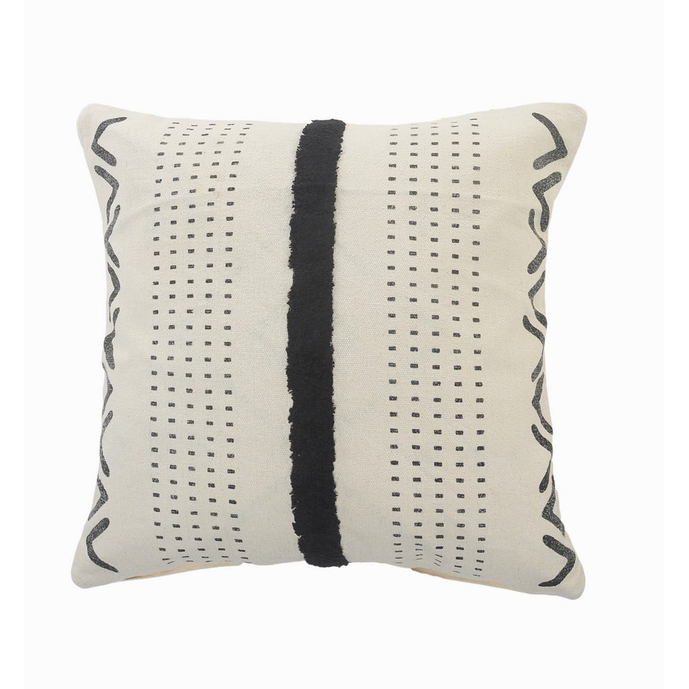 20" Black and Cream Cotton Tufted Throw Pillow