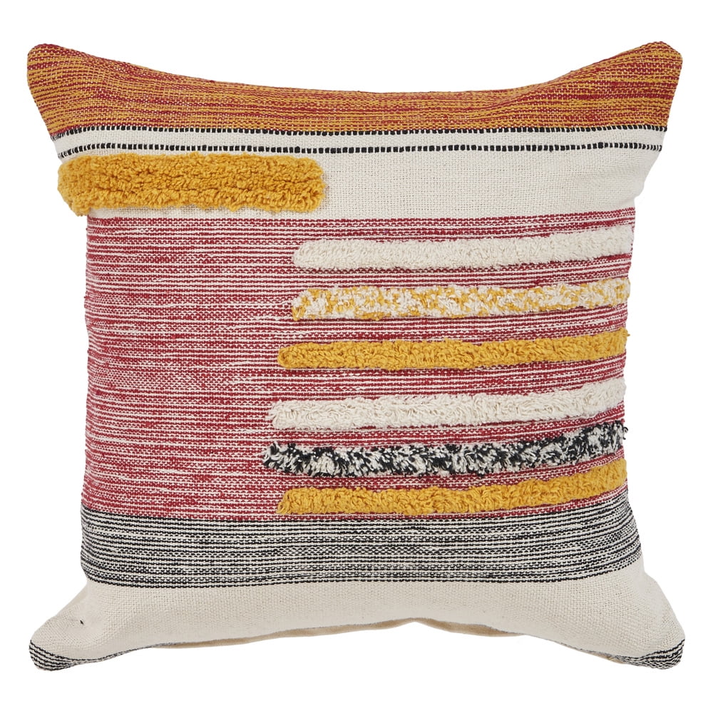 Multicolor Striped Tufted Square Throw Pillow, 18"