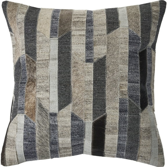 Ox Bay Whitley Gray/Charcoal Geometric Faux Hide Adult Decorative Throw Pillow