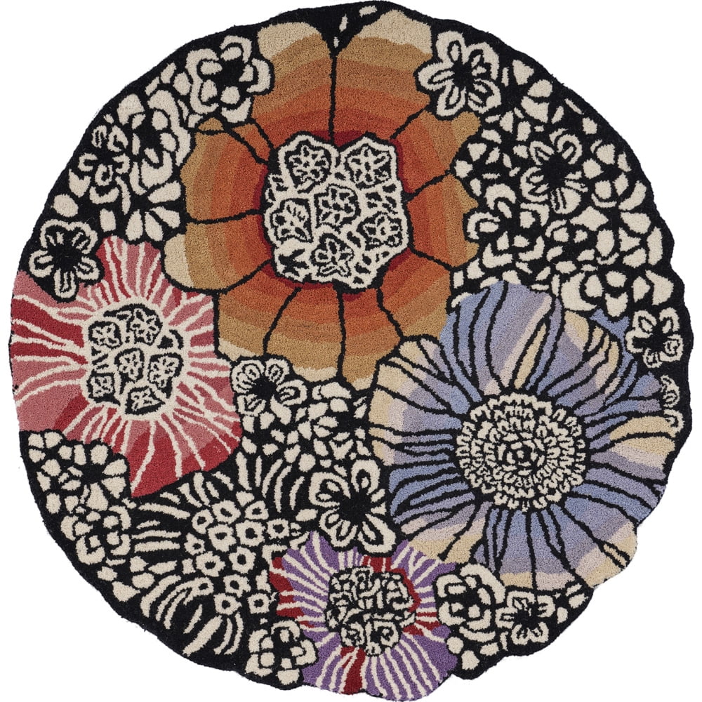 Ox Bay Talia 4' Round Black/Multi Floral Wool Indoor Area Rug