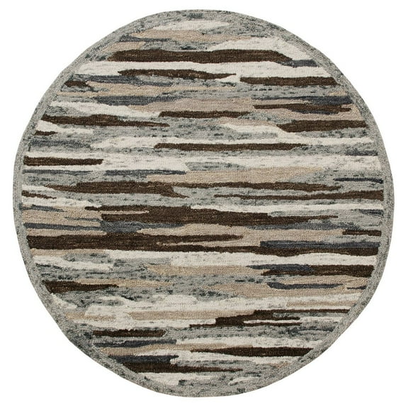 Ox Bay Talia 4' Round Gray/Black Camo Stripe Wool Indoor Area Rug