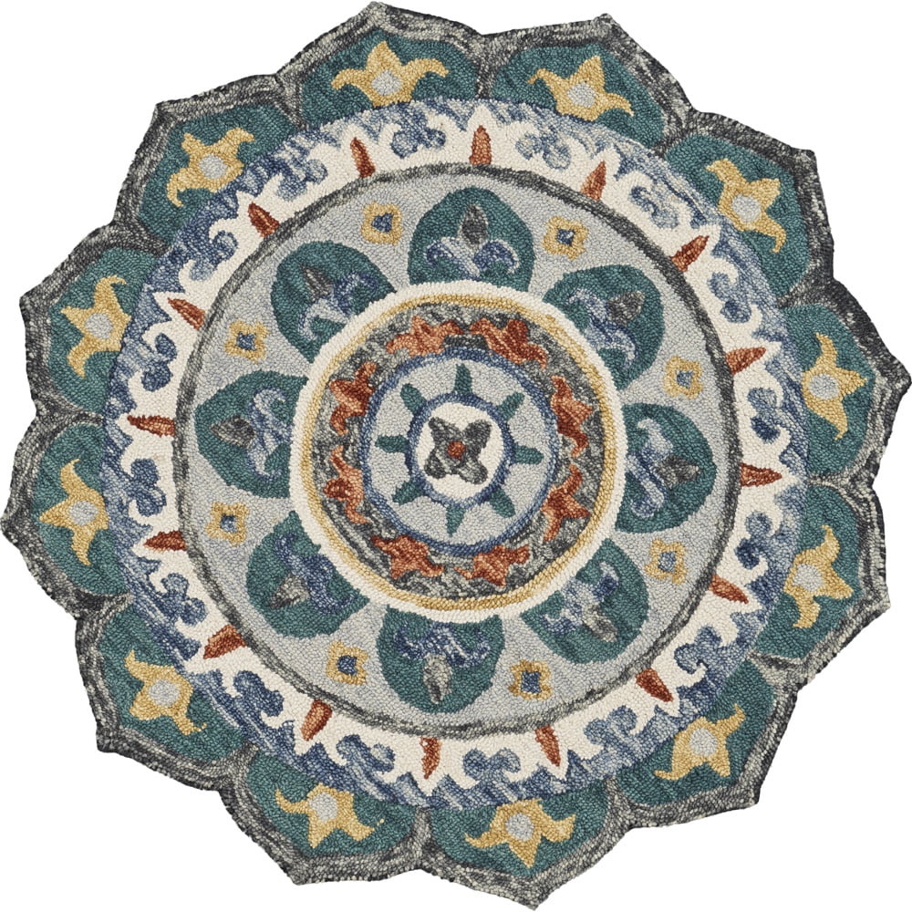 Ox Bay Talia 4' Round Green Medallion Wool Indoor Area Rug