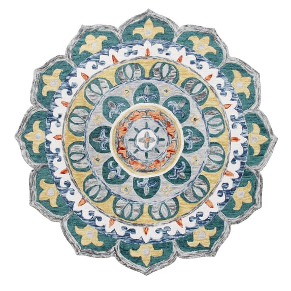 Ox Bay Talia 4' Round Teal/Multi Medallion Wool Indoor Area Rug