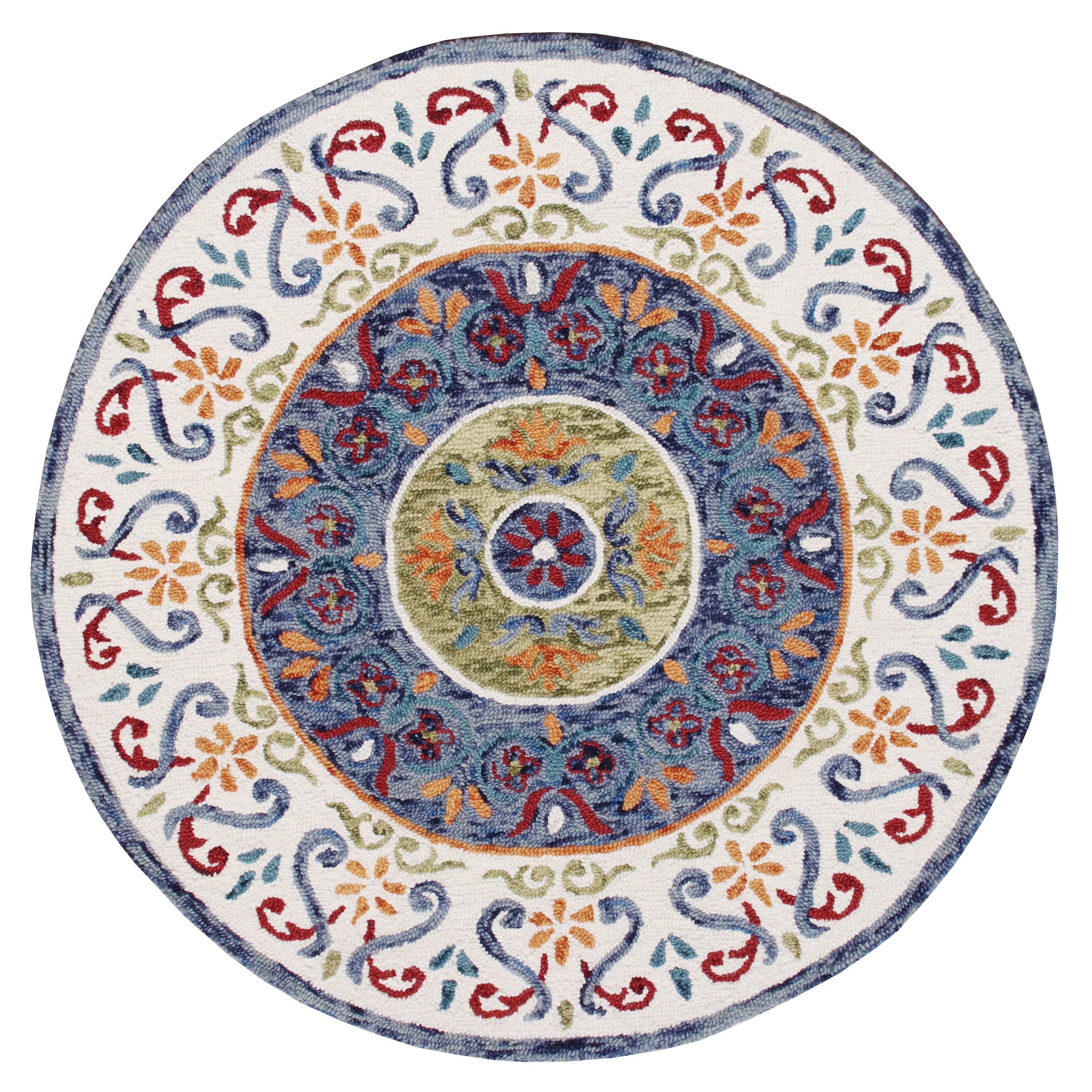 Ox Bay Talia 4' Round White/Blue Floral Wool Indoor Area Rug