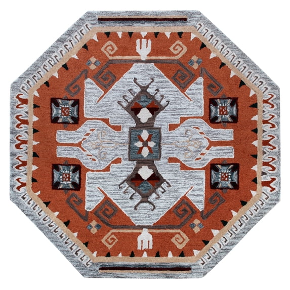Ox Bay Talia 6' Octagon Terracotta/Gray Bordered Geometric Wool Indoor Area Rug