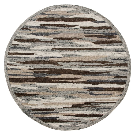 Ox Bay Talia 6' Round Gray/Brown Camo Stripe Wool Indoor Area Rug
