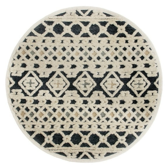 Ox Bay Talia 6' Round Ivory/Blue Diamond Striped Wool Indoor Area Rug