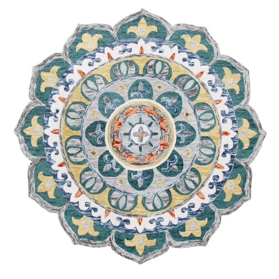 Ox Bay Talia 6' Round Teal/Multi Medallion Wool Indoor Area Rug