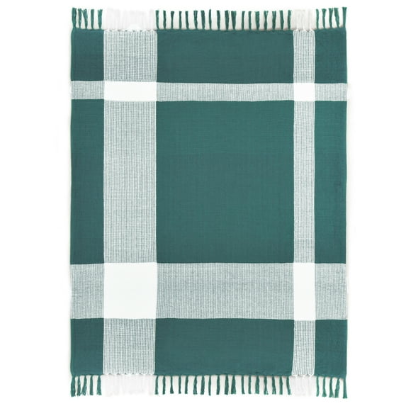 Ox Bay Teal/White Tartan Plaid Cotton Throw Blanket, 50" x 60"