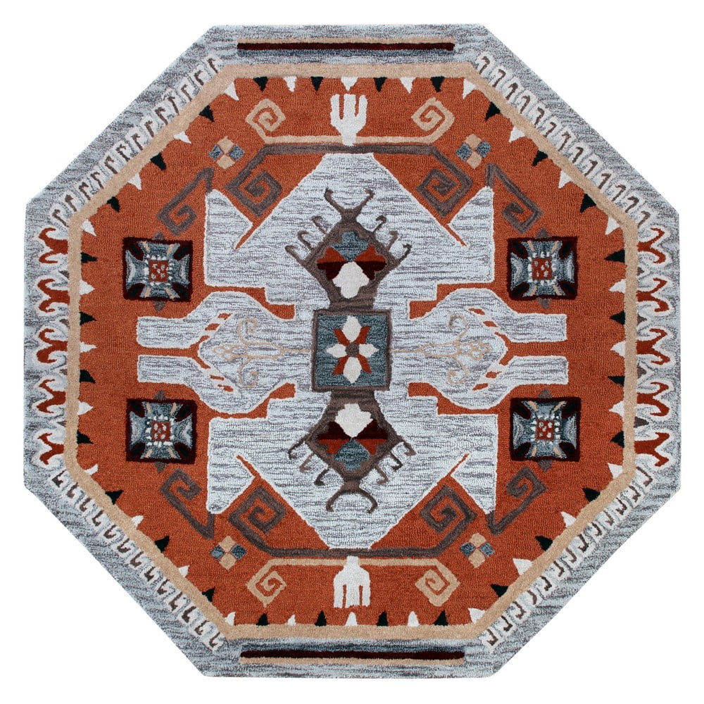 Handmade Gray and Terracotta Wool Round Rug, 4 ft