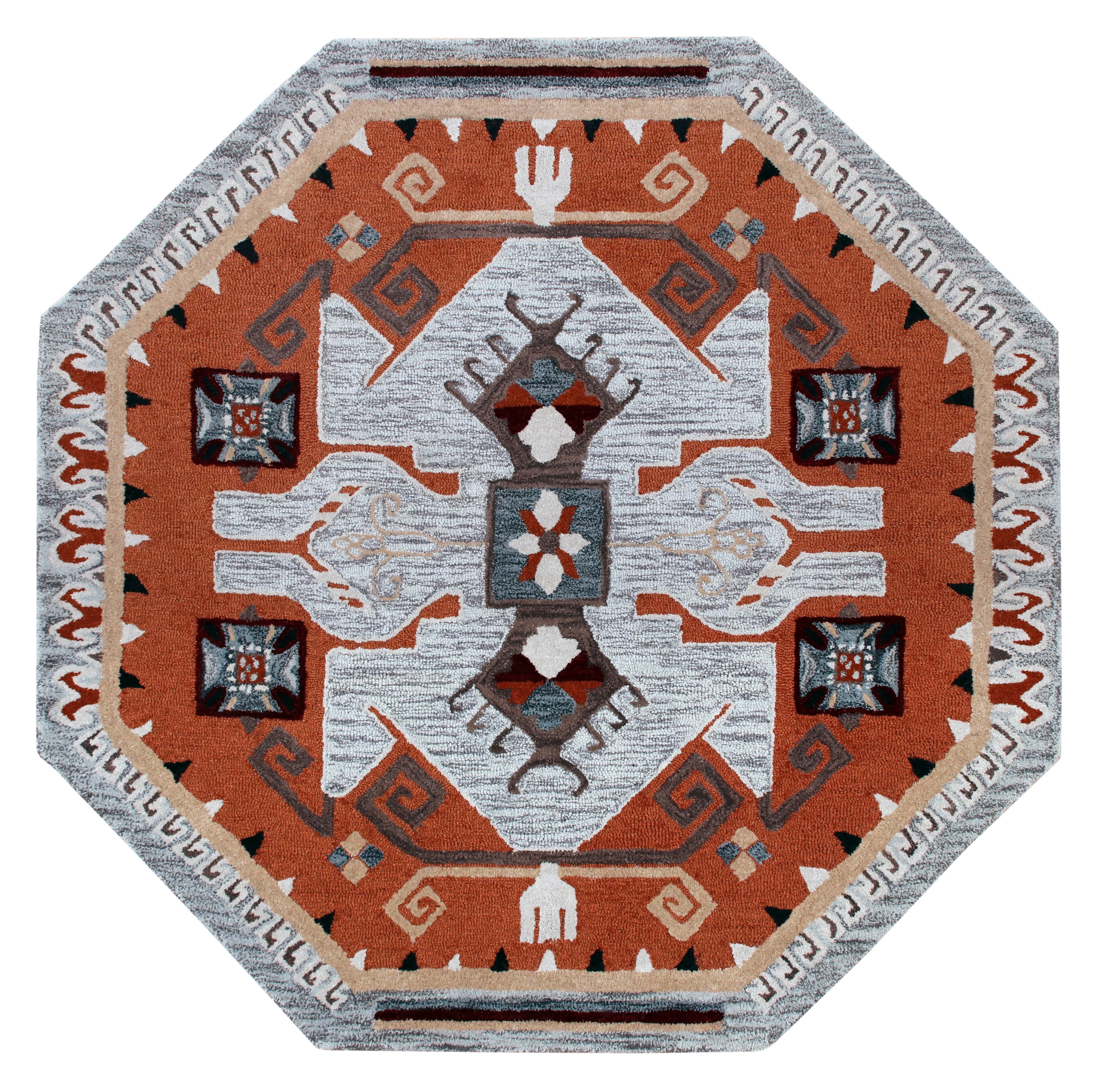 Handmade Gray Wool Southwestern Round Tufted Rug, 6 ft