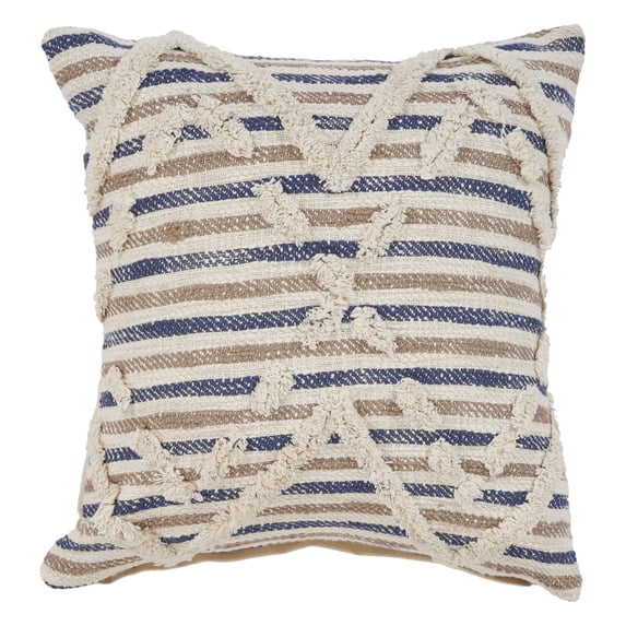Ox Bay Joy Blue/Natural Diamond Cotton Adult Decorative Throw Pillow