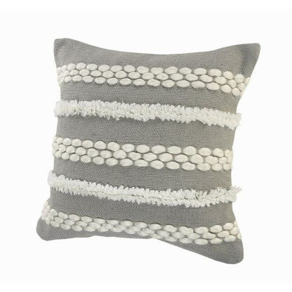 Ox Bay Textured Tufted Gray 20 in. Square Decorative Throw Pillow