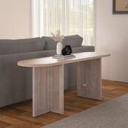 Ox Bay Theodore 57 Oval Console Table, Wood Top with Cane Screen Base, Whitewashed Finish