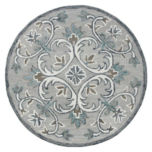 Ox Bay Talia 6' Round Gray Floral Wool Indoor Area Rug