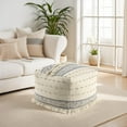thumbnail image 1 of Ox Bay Tristan Striped Handmade Cotton Medium Square Pouf Ottoman, Navy/Ivory, 18" x 18" x 14", 1 of 7