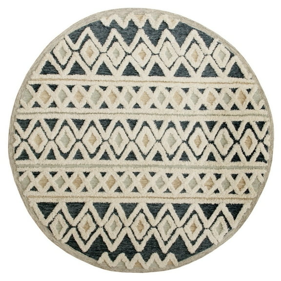 Ox Bay Talia 4' Round Cream Diamond Striped Wool Indoor Area Rug