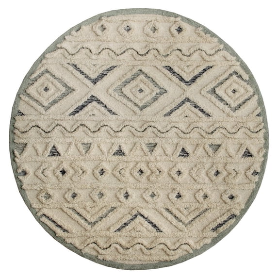 Ox Bay Talia 6' Round Gray/Cream Diamond Striped Wool Indoor Area Rug