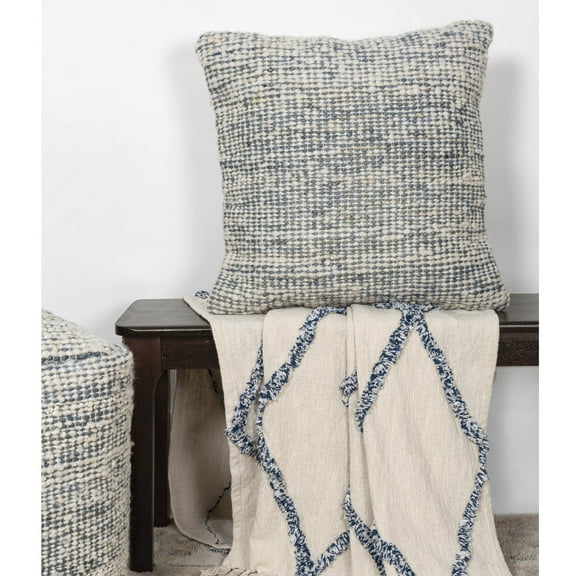 Ox Bay Tulsa 22" x 22" Ivory/Blue Striped Wool Blend Adult Decorative Throw Pillow