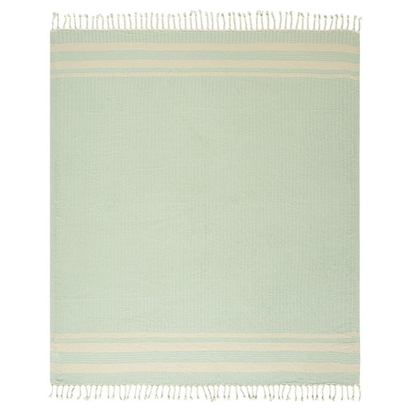Ox Bay Turquoise Striped Ultra-Soft Turkish Cotton Throw Blanket, 50" x 60"