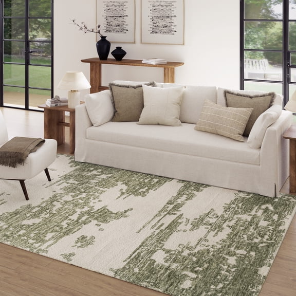 Ox Bay Tyrone 7'9" x 9'9" Green/Ivory Abstract Wool Indoor Area Rug