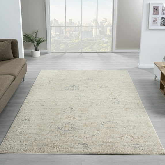 Harlow Hill Villa 2' x 3' Beige/Ivory Bordered Performance Indoor Area Rug