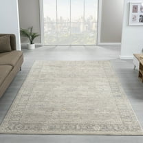 Ox Bay Valeria 2'0" x 2'11" Beige/Stone Blue Damask Performance Indoor Area Rug