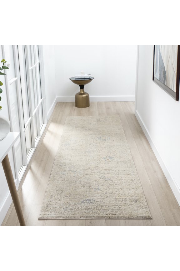 Valeria 2'7" x 7'10" Beige/Ivory Abstract Performance Indoor Area Rug