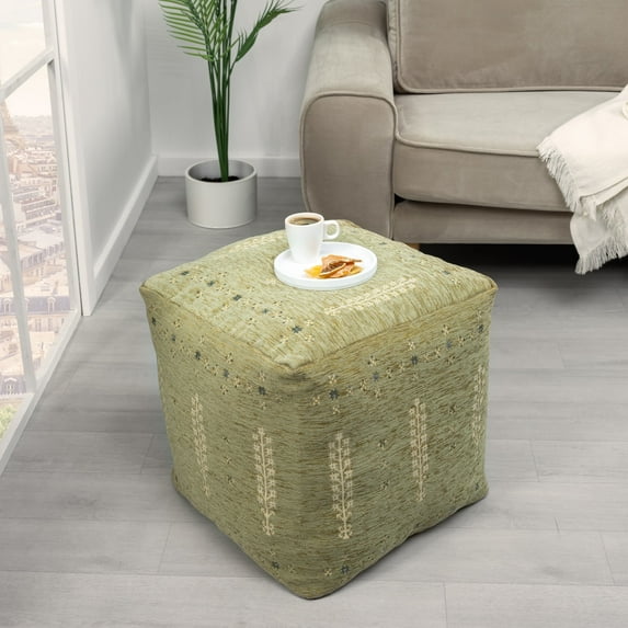 Ox Bay Verona Square Sage Green Geometric Indoor Pouf Ottoman, 18"H x 18"W