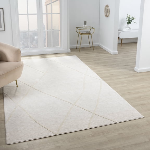 Harlow Hill Villa 2'0" x 2'11" Cream Abstract Performance Indoor Area Rug