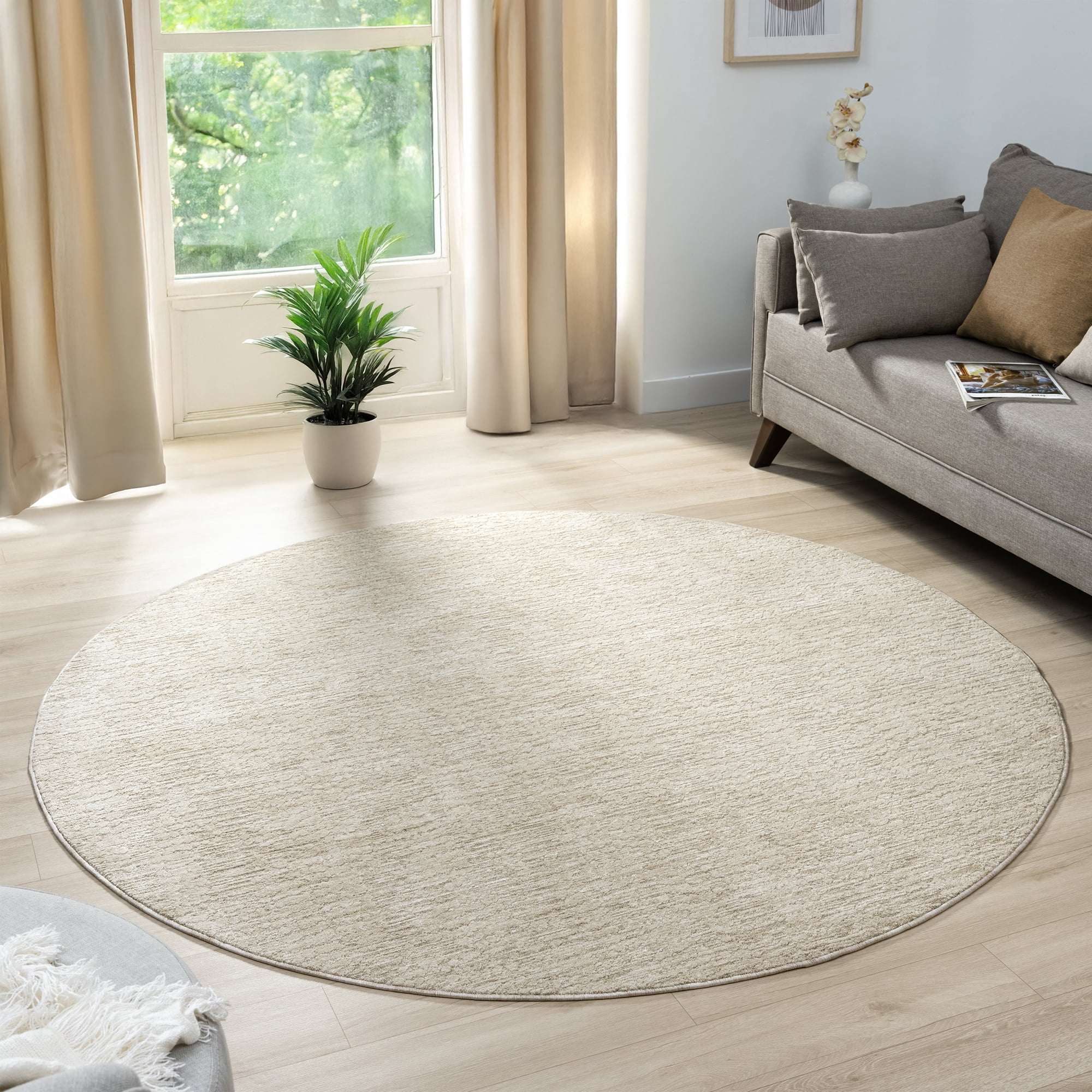 Ox Bay Villa 6' Round Beige/Cream Abstract Performance Indoor Area Rug ...