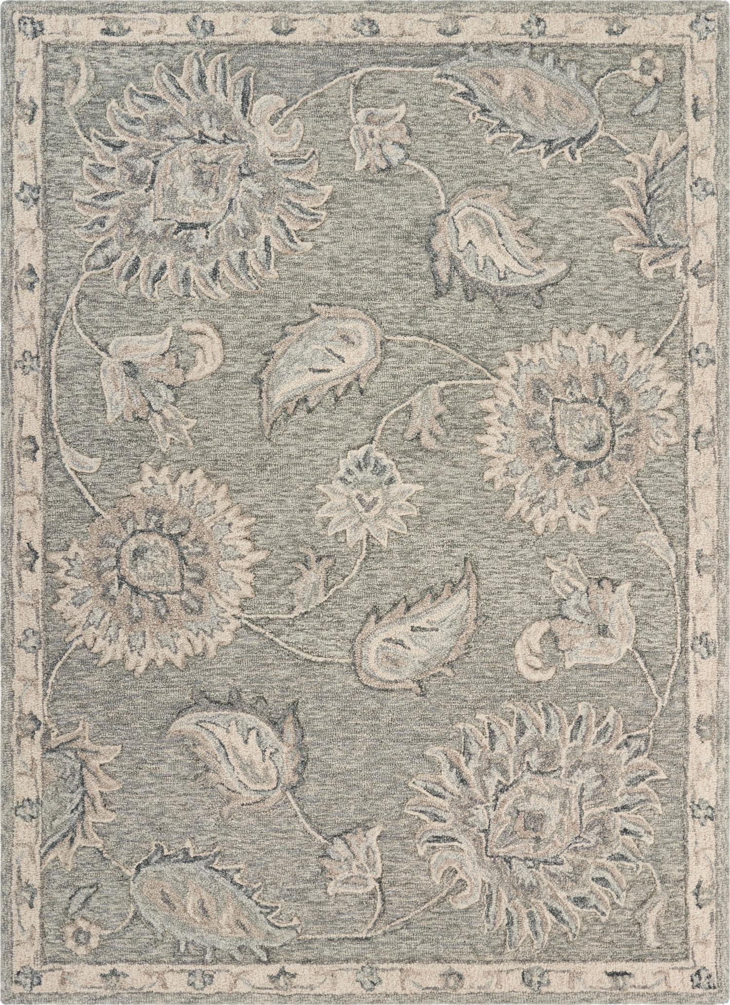 LR Home Wade 2' x 3' Gray/Blue Floral Wool Indoor Area Rug