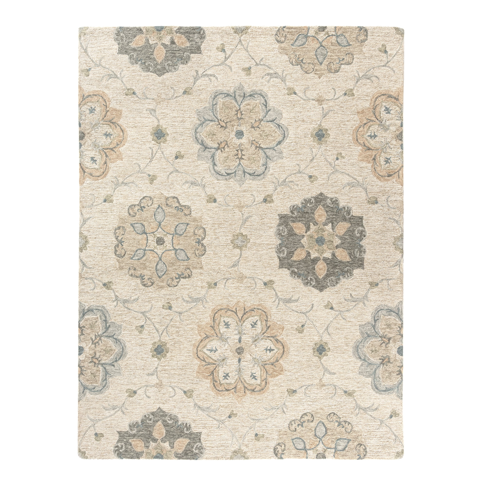 LR Home Wade 2' x 3' Silver/Cream Floral Wool Indoor Area Rug