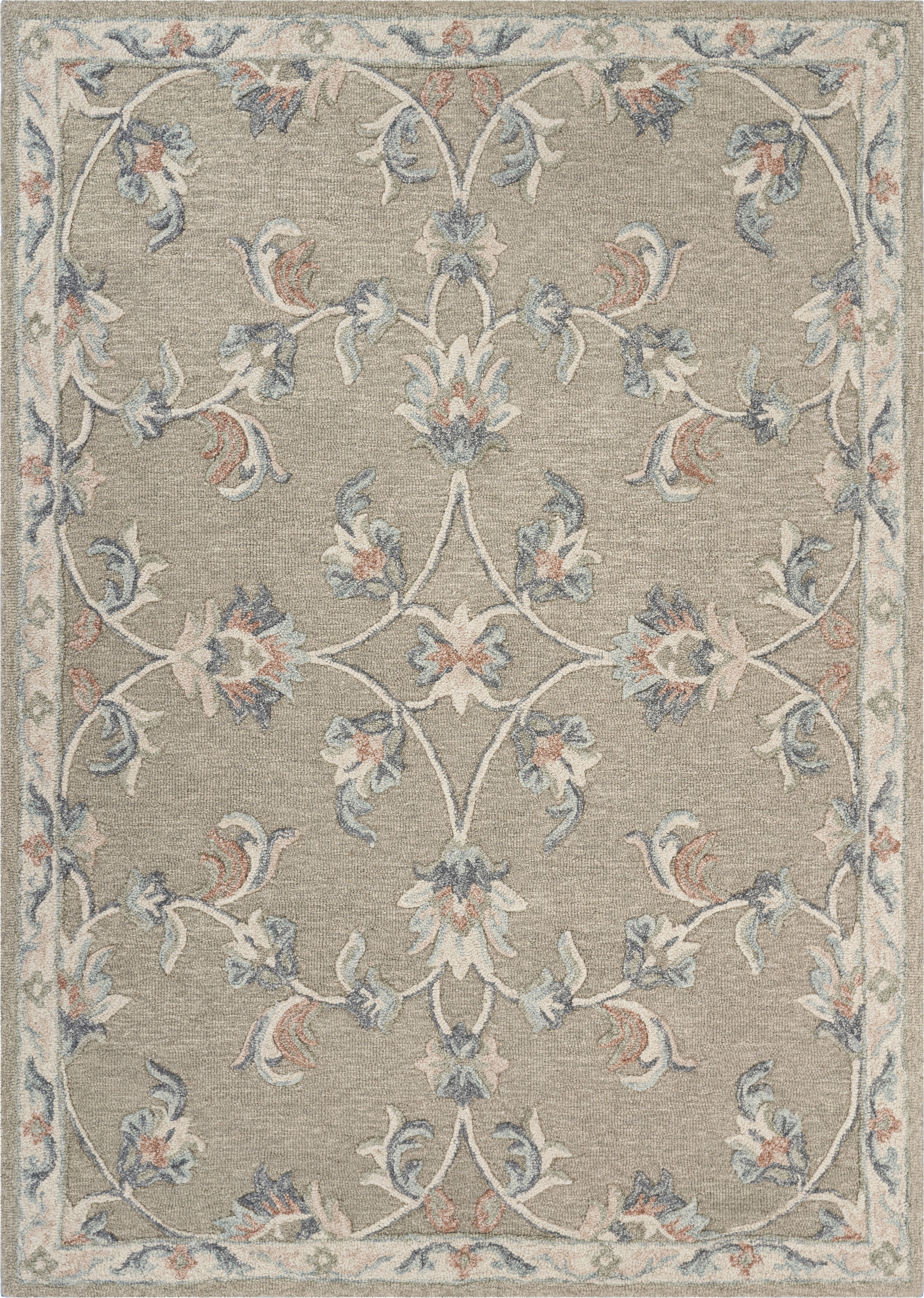 LR Home Wade 2' x 3' Tan/Cream Floral Wool Indoor Area Rug