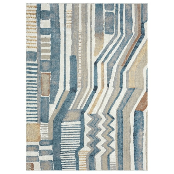 Ox Bay Wesley 5'3" x 7', Blue/Beige Stripe Washable Indoor Area Rug by Evette Rios