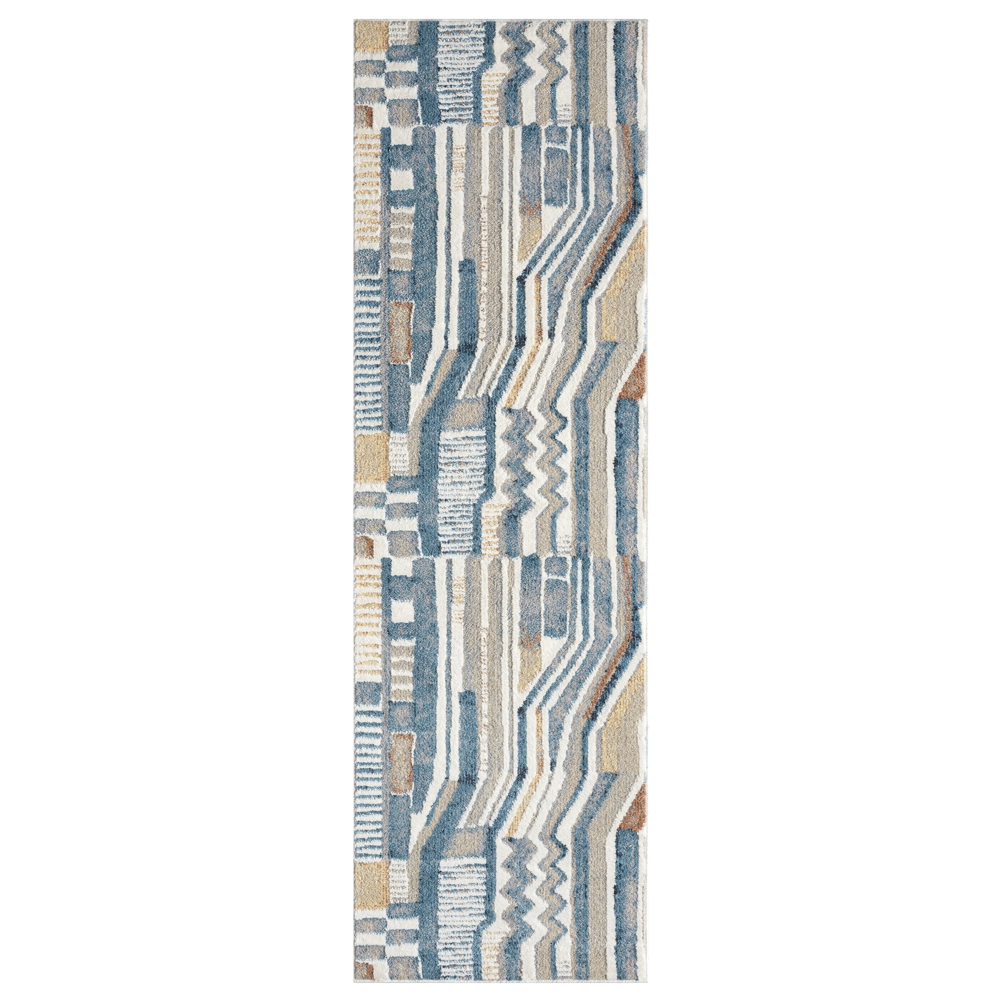 Ox Bay Wesley 2'2" x 7', Blue/Beige Stripe Washable Indoor Runner Rug by Evette Rios