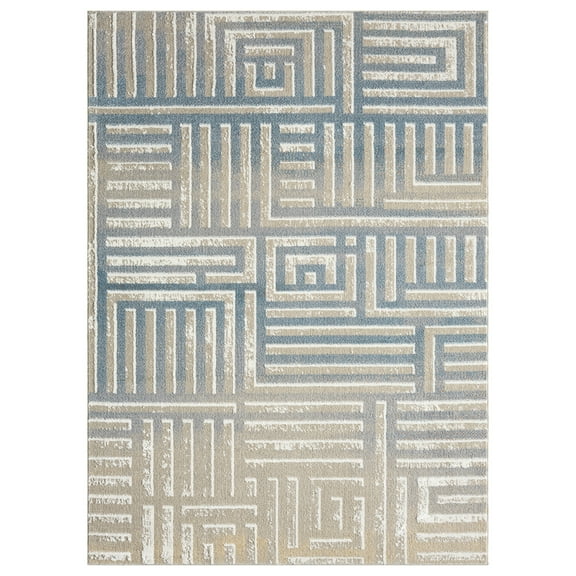 Ox Bay Wesley 2' x 3', Gray/Blue Geometric Washable Indoor Area Rug by Evette Rios