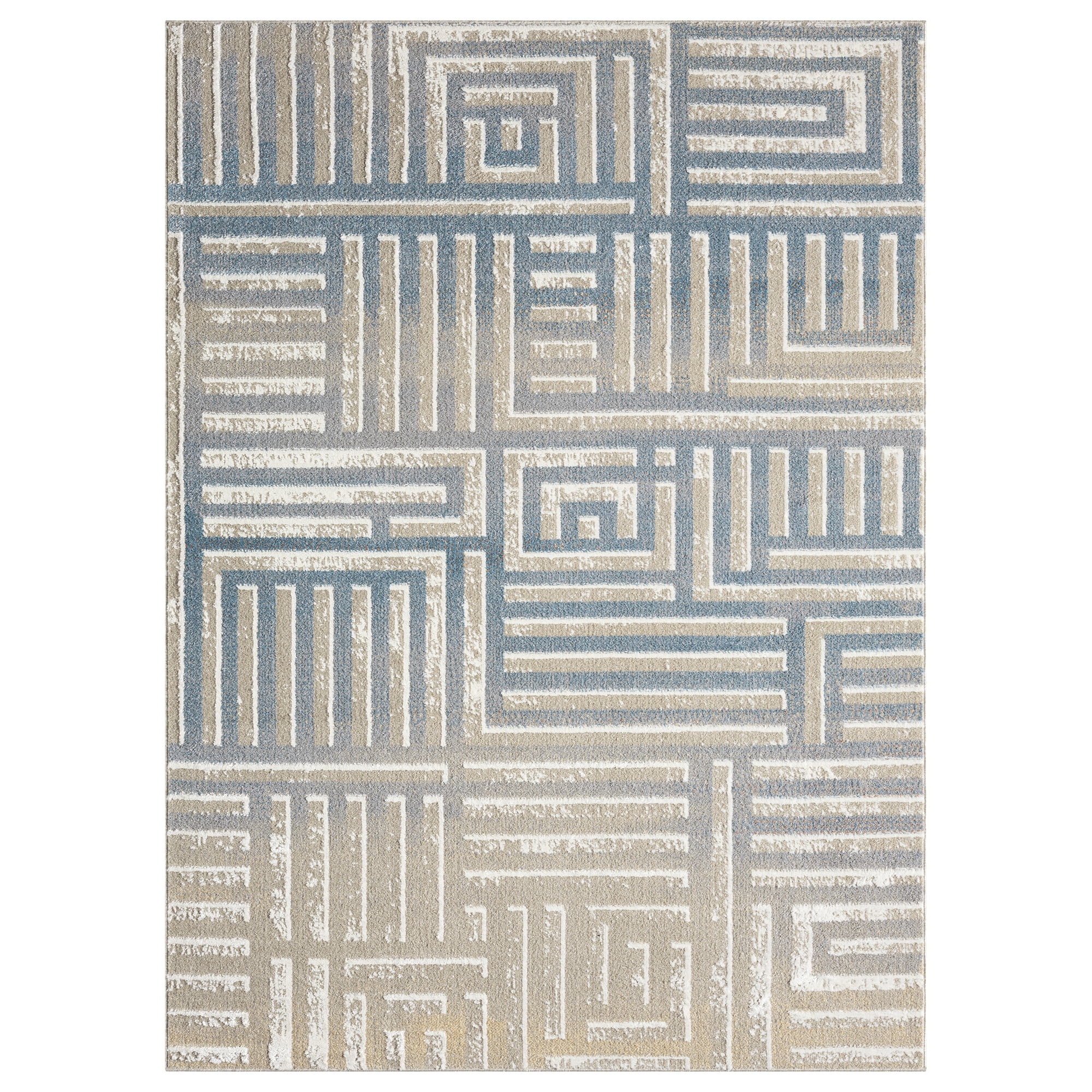 Ox Bay Wesley 5'3" x 7', Gray/Blue Geometric Washable Indoor Area Rug by Evette Rios