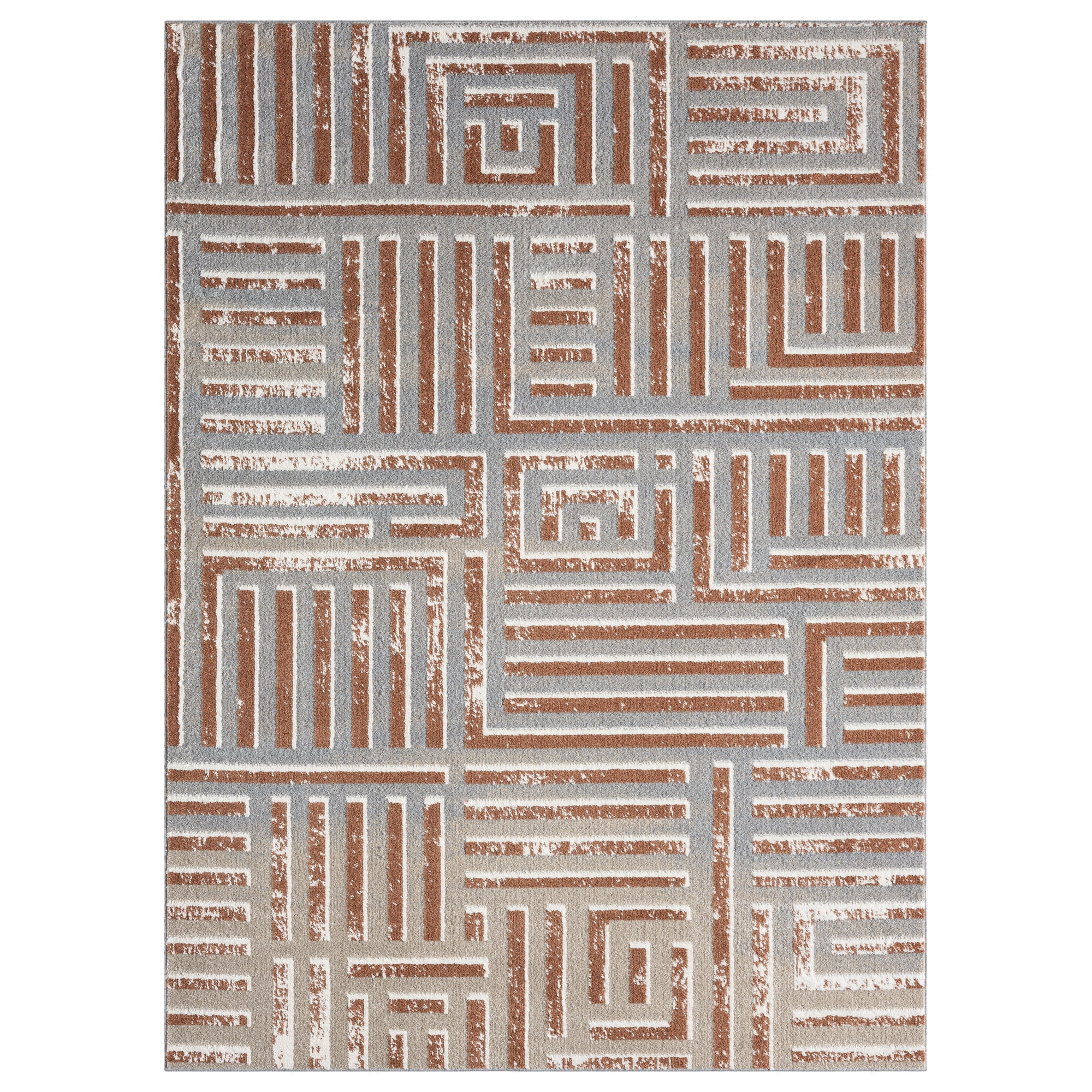 Ox Bay Wesley 2' x 3', Gray/Rust Geometric Washable Indoor Area Rug by ...